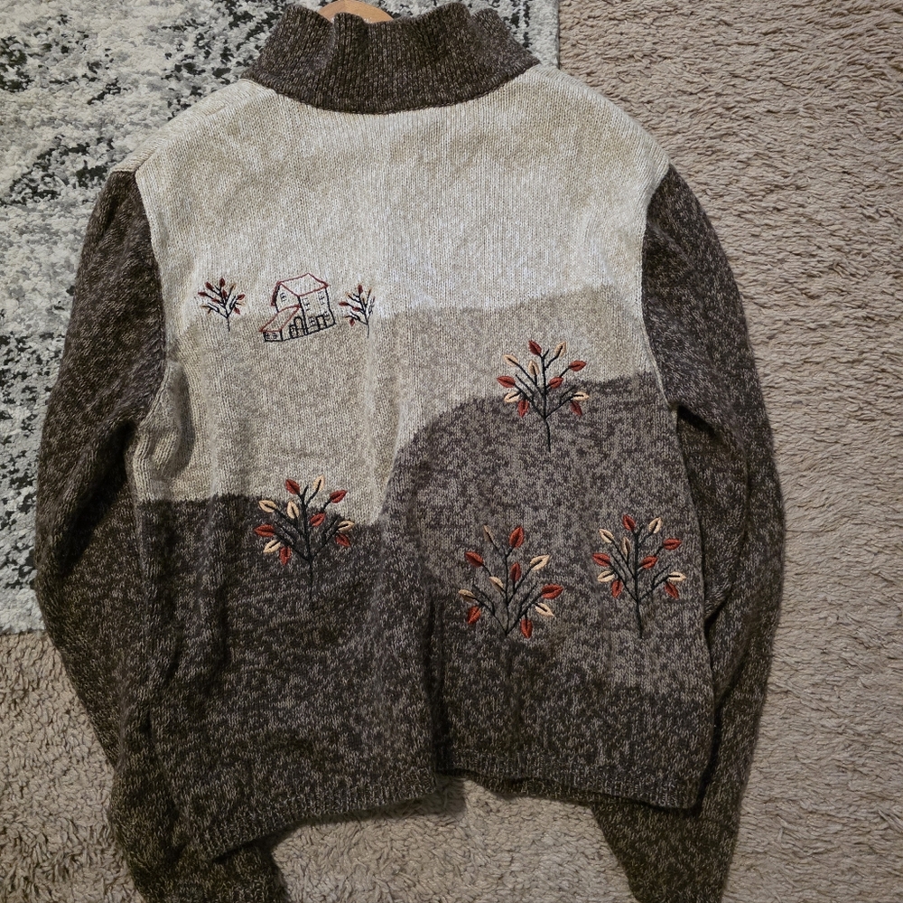 Vintage 90s Knit Zip Sweater Cottage Core Western Chic Wmns L Christopher Banks - Picture 7 of 7